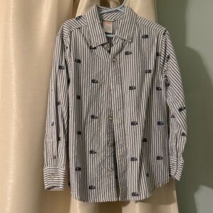 Gymboree Blue and White Striped Kids Button-Down Shirt with Train Embroidery